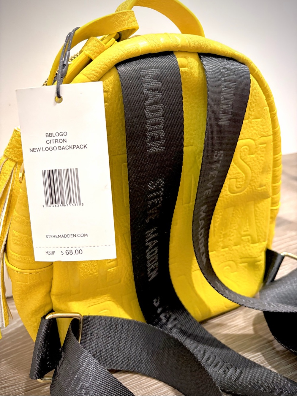 Steve Madden Yellow Mini Backpack with Tassel Charm - Picture 3 of 4
